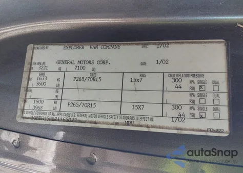 2002 Chevrolet Express from USA, damaged, VIN 1GBFG15R621165023